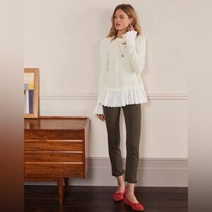 Boden Catherine Woven Fluffy Women's Ivory Knit Sweater Cotton Hem 6